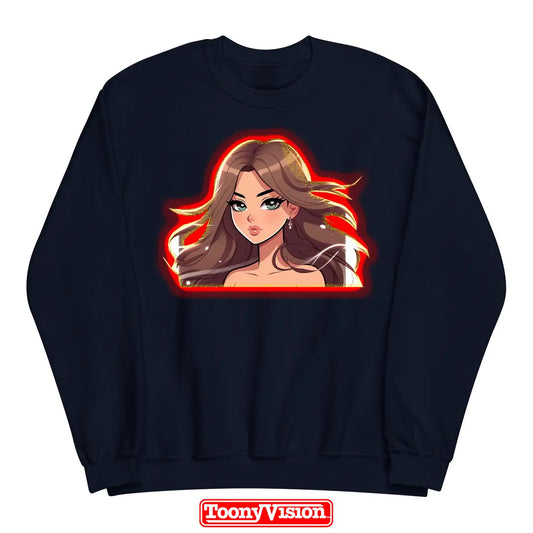 ToonyVision sudadera mujer cuello redondo personalizada con caricatura desde foto y diseño limpio tipo merch de personaje cartoon