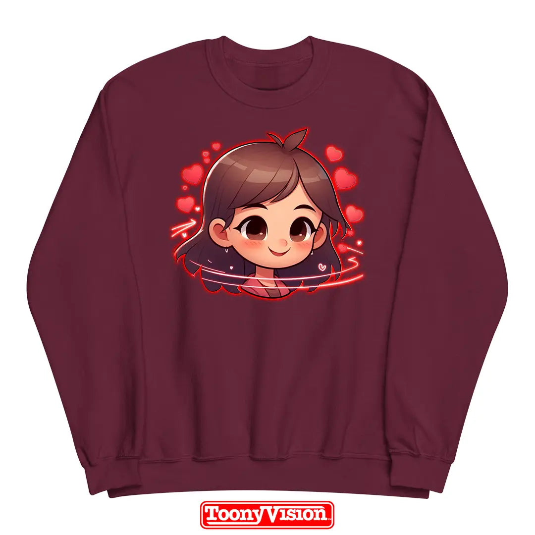 ToonyVision sudadera niña cuello redondo personalizada con caricatura desde foto y diseño limpio tipo merch de personaje cartoon