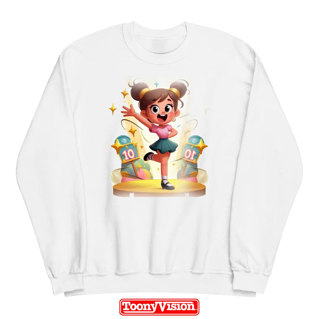 ToonyVision sudadera niña cuello redondo de cumpleaños o fiesta con caricatura desde foto y fondo temático limpio estilo merch