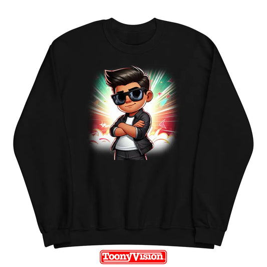 ToonyVision sudadera niño cuello redondo personalizada con caricatura desde foto y diseño limpio tipo merch de personaje cartoon