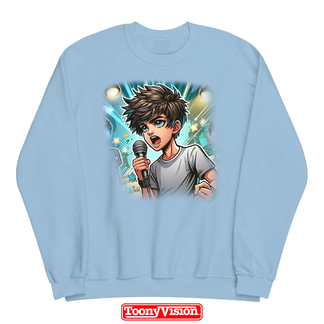 ToonyVision sudadera niño cuello redondo de cumpleaños o fiesta con caricatura desde foto y fondo temático limpio estilo merch
