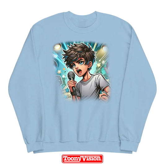 ToonyVision sudadera niño cuello redondo de cumpleaños o fiesta con caricatura desde foto y fondo temático limpio estilo merch