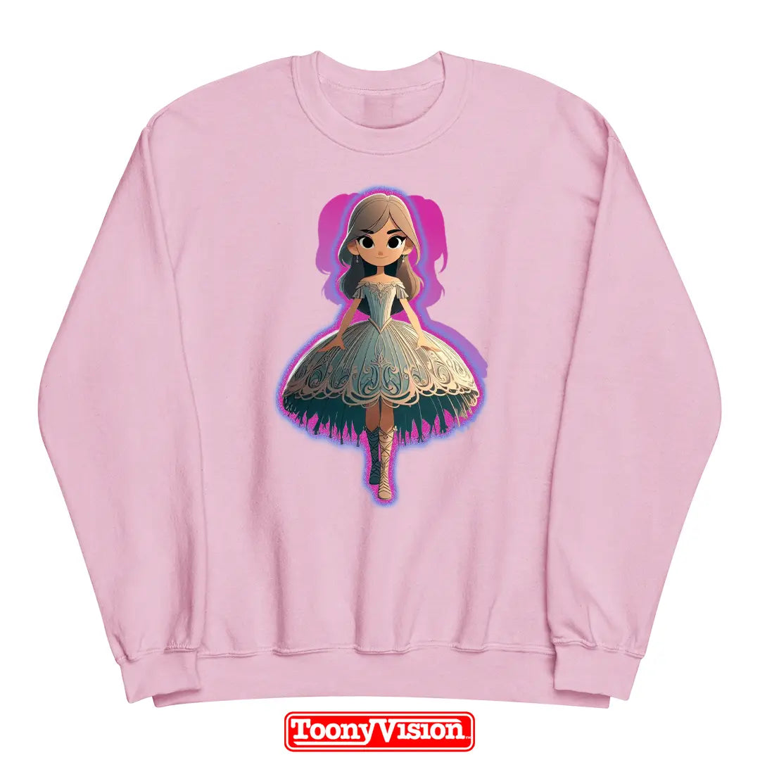 ToonyVision sudadera superhéroe niña cuello redondo con caricatura desde foto y personaje completo con pose outfit y gráfico tipo merch