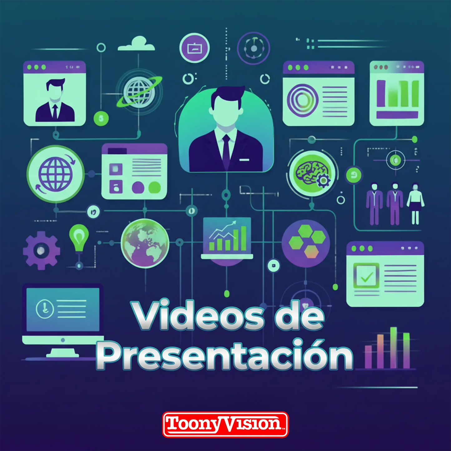 Video de presentación 30 segundos ToonyVision para pitch deck animado y deck de ventas con motion graphics, datos animados y entrega HD