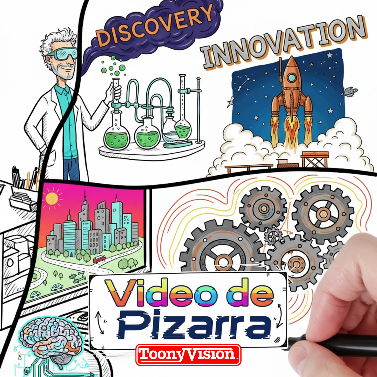 ToonyVision video whiteboard de 1 minuto tipo pizarra profesional con storyboard y branding
