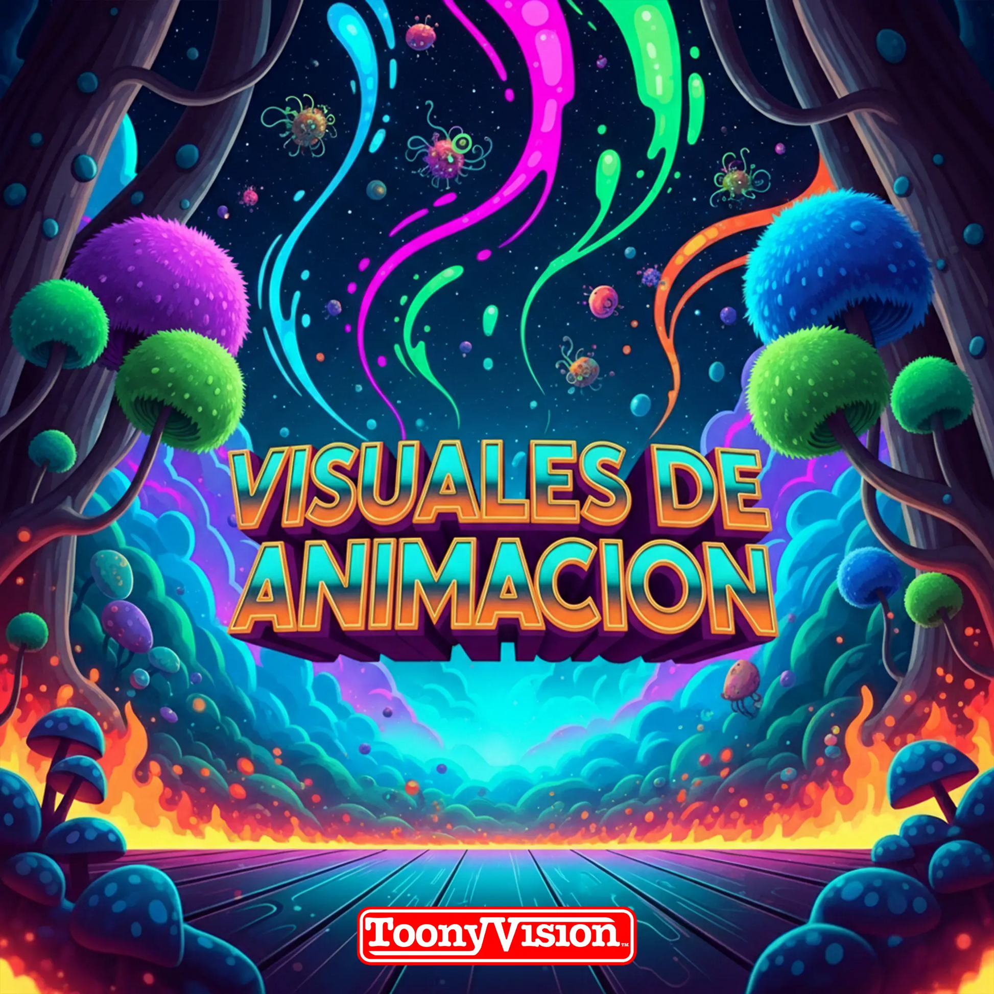 ToonyVision estudio de animación: visuales animados de 6 segundos con motion graphics, branding, texto animado, transiciones, sonido y voz en off opcional.